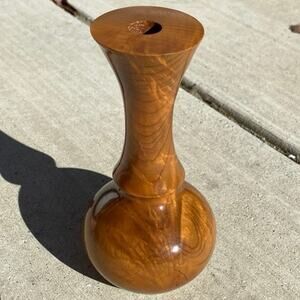 Vintage Hand Turned Wood Single Bud Vase Oregon Myrtlewood with Glass Insert GUC